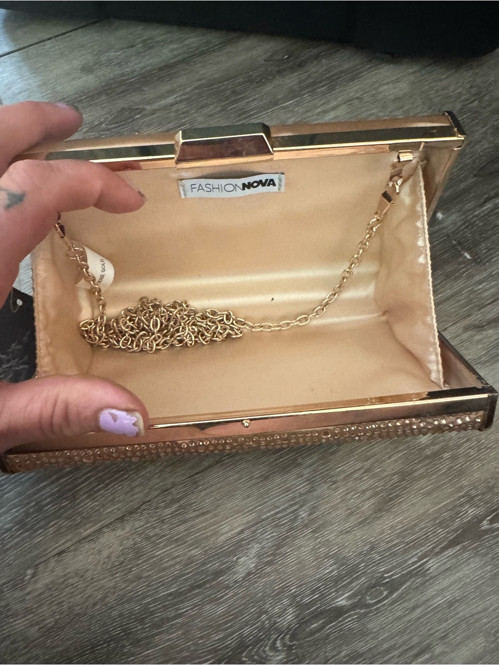 Fashion Nova Rose Gold Beaded Crystal Clutch